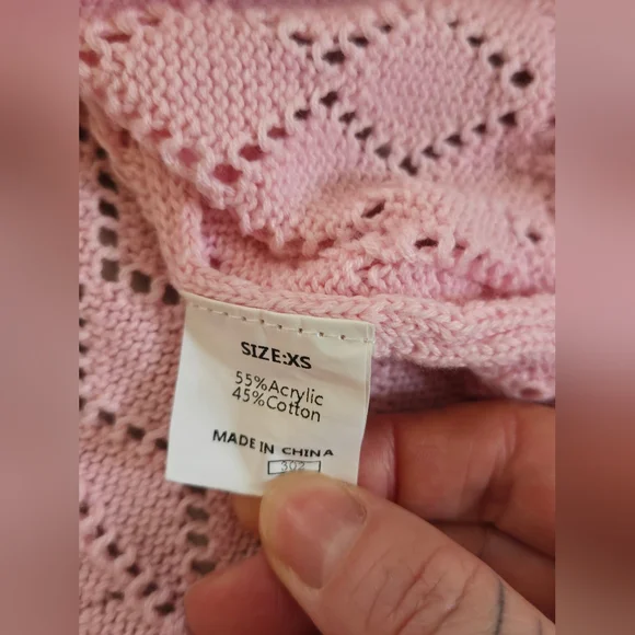 Unbranded Pink Crochet Knit Sweater with Lace Sleeves, Size XS (Oversized) - Picture 5 of 7